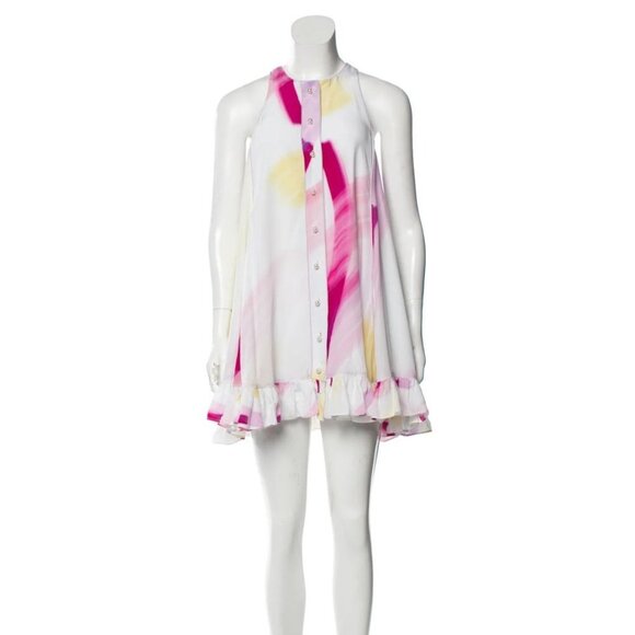 Adam Selman Womens Sleeveless Button Down Ruffled Printed Mini Dress Multi Sz 0 - Picture 8 of 11